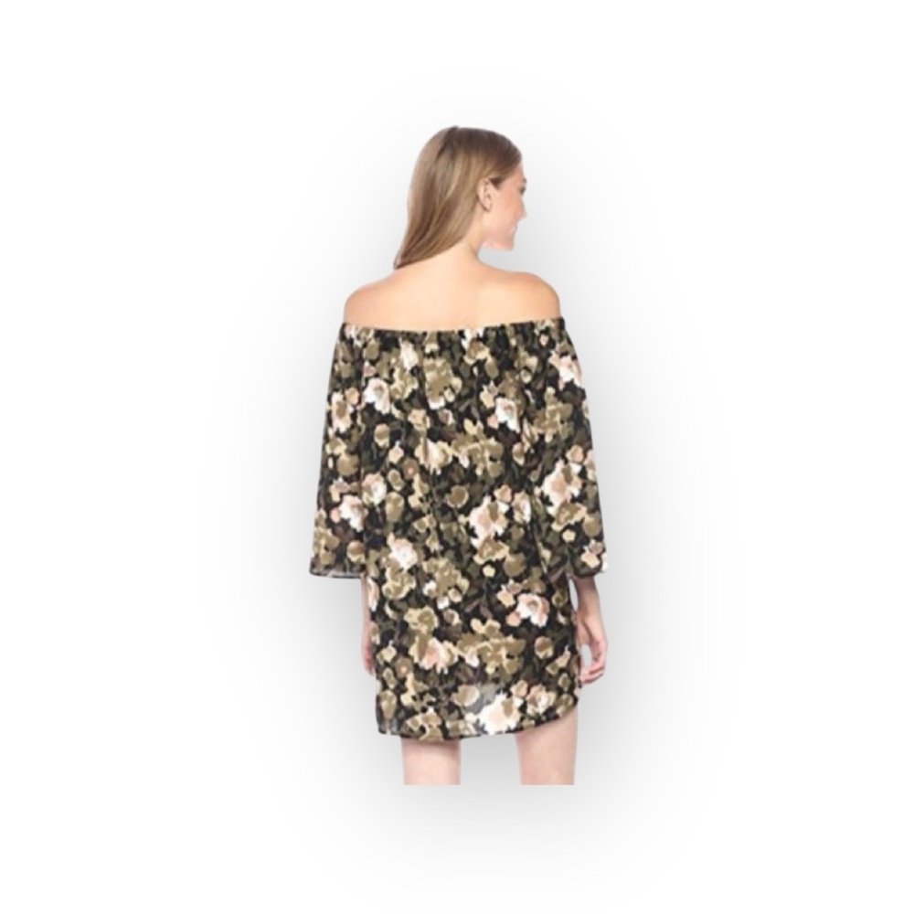 new French Connection 𑁍 Dream Floral Print Off Shoulder Mini Dress 𑁍 Olive 𑁍 XS - Picture 12 of 16